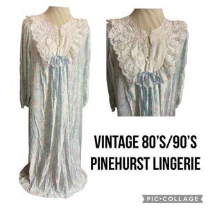 Vintage Pinehurst Lingerie Floral Lace Nightgown Women’s Size Large Romantic Cot